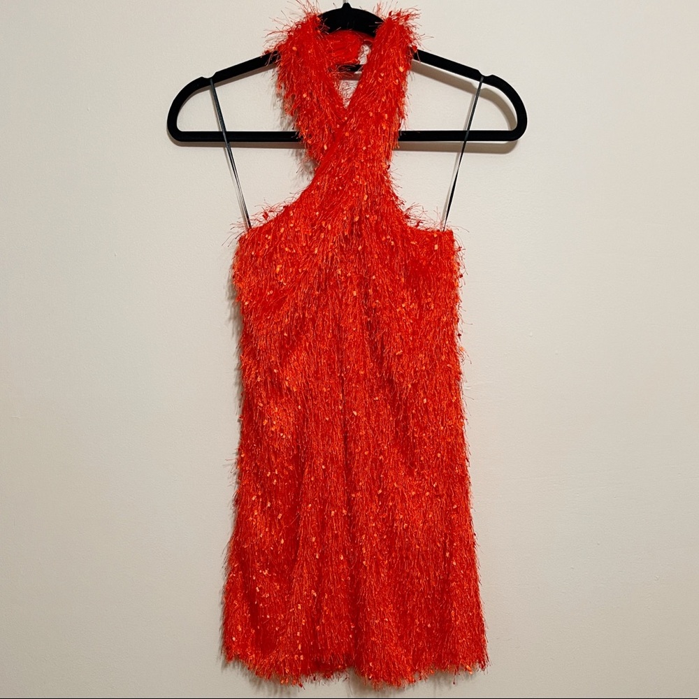 Zara Frill Orange Halter Neck Dress